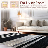Ultra Soft Area Rug, Non Slip, Stain Resistant, Washable Area Rugs for Living Room, Bedroom, Bold Monochrome Striped Area Rug for Versatile Decor Accents(Black)