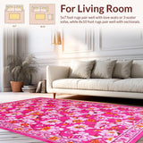 Ultra Soft Area Rug, Non Slip, Stain Resistant, Washable Area Rugs for Living Room, Bedroom, Bright Cheerful Floral Landscape(Pink)