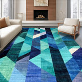Ultra Soft Area Rug, Non Slip, Stain Resistant, Washable Area Rugs for Living Room, Bedroom, Modern Abstract Teal Rug: Geometric Ombre Carpet Design(Blue)