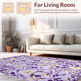 Ultra Soft Area Rug, Non Slip, Stain Resistant, Washable Area Rugs for Living Room, Bedroom, Contemporary Floral Print Entrance Rug(Purple)