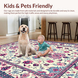 Ultra Soft Area Rug, Non Slip, Stain Resistant, Washable Area Rugs for Living Room, Bedroom, Sophisticated Colorful Blossom Pattern(Ivory)