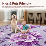 Ultra Soft Area Rug, Non Slip, Stain Resistant, Washable Area Rugs for Living Room, Bedroom, Luxurious Peony Artful Motif(Purple)
