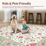 Ultra Soft Area Rug, Non Slip, Stain Resistant, Washable Area Rugs for Living Room, Bedroom, Fresh Greenery Accent Style(Ivory)