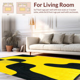 Ultra Soft Area Rug, Non Slip, Stain Resistant, Washable Area Rugs for Living Room, Bedroom, Interwoven Curved Lines(Yellow)
