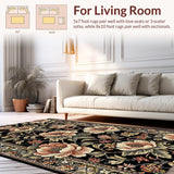 Ultra Soft Area Rug, Non Slip, Stain Resistant, Washable Area Rugs for Living Room, Bedroom, Sophisticated Geometric Leaf Arrangement(Black)