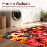 Ultra Soft Area Rug, Non Slip, Stain Resistant, Washable Area Rugs for Living Room, Bedroom, Chic Exotic Blooming Design(Red)