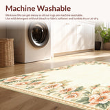 Ultra Soft Area Rug, Non Slip, Stain Resistant, Washable Area Rugs for Living Room, Bedroom, Refined Beige Area with Graceful Floral Artistry(Beige)