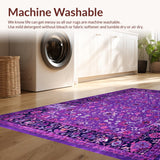 Ultra Soft Area Rug, Non Slip, Stain Resistant, Washable Area Rugs for Living Room, Bedroom, Rustic Floral Vintage Aesthetic(Purple)