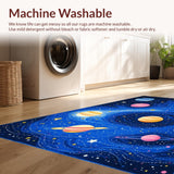 Ultra Soft Area Rug, Non Slip, Stain Resistant, Washable Area Rugs for Living Room, Bedroom, Playful Solar System Graphic Style(Blue)