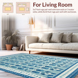 Ultra Soft Area Rug, Non Slip, Stain Resistant, Washable Area Rugs for Living Room, Bedroom, Blue Bowknot Bath Rug: Scalloped Design, Coquette Style, Cute Accent Rug(Blue)