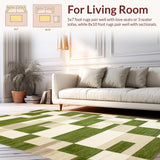 Ultra Soft Area Rug, Non Slip, Stain Resistant, Washable Area Rugs for Living Room, Bedroom, Serene Earthy Geometric Design(Green)