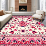 Ultra Soft Area Rug, Non Slip, Stain Resistant, Washable Area Rugs for Living Room, Bedroom, Charming Pink Rustic Blossom Design(White)