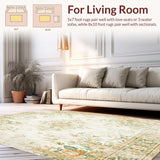 Ultra Soft Area Rug, Non Slip, Stain Resistant, Washable Area Rugs for Living Room, Bedroom, Elegant Vintage Inspired Area with Distressed Floral Motifs(Beige)