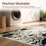 Ultra Soft Area Rug, Non Slip, Stain Resistant, Washable Area Rugs for Living Room, Bedroom, Artistic Boho Beige and Black Bloom(Beige)