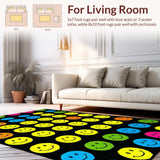 Ultra Soft Area Rug, Non Slip, Stain Resistant, Washable Area Rugs for Living Room, Bedroom, Joyful Contemporary Smiley Art(Yellow)