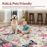 Ultra Soft Area Rug, Non Slip, Stain Resistant, Washable Area Rugs for Living Room, Bedroom, Elegant Butterfly Floral Arrangement(Beige)