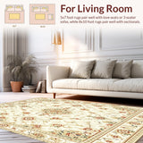Ultra Soft Area Rug, Non Slip, Stain Resistant, Washable Area Rugs for Living Room, Bedroom, Cream Dream Vintage Inspired Floral Medallion Motif(Beige)