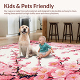 Ultra Soft Area Rug, Non Slip, Stain Resistant, Washable Area Rugs for Living Room, Bedroom, Serene White Floral Tiled Pattern(Pink)
