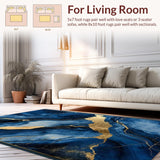 Ultra Soft Area Rug, Non Slip, Stain Resistant, Washable Area Rugs for Living Room, Bedroom, Chic Opulent Blue Gold Blend(Blue)