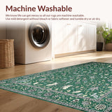 Ultra Soft Area Rug, Non Slip, Stain Resistant, Washable Area Rugs for Living Room, Bedroom, Vintage Botanical Tile Motif(Green)