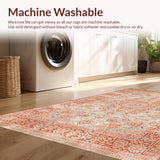 Ultra Soft Area Rug, Non Slip, Stain Resistant, Washable Area Rugs for Living Room, Bedroom, Elegant Rustic Floral Motif(Orange)