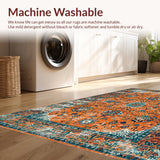 Ultra Soft Area Rug, Non Slip, Stain Resistant, Washable Area Rugs for Living Room, Bedroom, Rustic Faded Floral Charm(Orange)