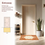 Autumn Harvest Medallion Area with Rustic Burnt Orange Leaf Design(Beige)