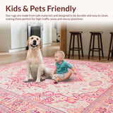 Ultra Soft Area Rug, Non Slip, Stain Resistant, Washable Area Rugs for Living Room, Bedroom, Stylish Distressed Decorative Pattern(Pink)