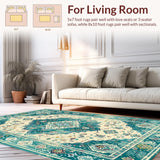 Ultra Soft Area Rug, Non Slip, Stain Resistant, Washable Area Rugs for Living Room, Bedroom, Elegant Trellis Motif in Aqua(Beige)