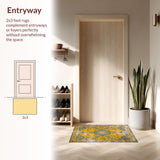 Ultra Soft Area Rug, Non Slip, Stain Resistant, Washable Area Rugs for Living Room, Bedroom, Elegant Vintage Medallion Aesthetic(Yellow)