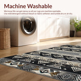 Ultra Soft Area Rug, Non Slip, Stain Resistant, Washable Area Rugs for Living Room, Bedroom, Dynamic Boho Wave Pattern(Black)