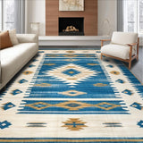 Ultra Soft Area Rug, Non Slip, Stain Resistant, Washable Area Rugs for Living Room, Bedroom, Vintage Over Dyed Southwest Patterned Blue Beige(Blue)