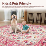 Ultra Soft Area Rug, Non Slip, Stain Resistant, Washable Area Rugs for Living Room, Bedroom, Stylish Blush Botanical Pattern(White)