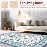 Ultra Soft Area Rug, Non Slip, Stain Resistant, Washable Area Rugs for Living Room, Bedroom, Sophisticated Blue Gray Tiled Pattern(White)