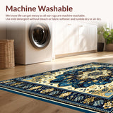 Ultra Soft Area Rug, Non Slip, Stain Resistant, Washable Area Rugs for Living Room, Bedroom, Boho Style Beige Abstract(Blue)