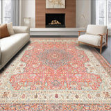 Ultra Soft Area Rug, Non Slip, Stain Resistant, Washable Area Rugs for Living Room, Bedroom, SERISSA Cream and Peach Medallion Rug, Small Decorative Floor Carpet(Red)
