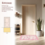 Ultra Soft Area Rug, Non Slip, Stain Resistant, Washable Area Rugs for Living Room, Bedroom, Serene Minimalist Floral Touch(Ivory)
