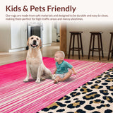 Ultra Soft Area Rug, Non Slip, Stain Resistant, Washable Area Rugs for Living Room, Bedroom, Playful Shag Leopard Statement Piece(Pink)