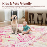 Ultra Soft Area Rug, Non Slip, Stain Resistant, Washable Area Rugs for Living Room, Bedroom, Vintage Boho Inspired Area Cream & Pink Printed Design(Pink)