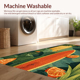 Ultra Soft Area Rug, Non Slip, Stain Resistant, Washable Area Rugs for Living Room, Bedroom, Beach Inspired Surfboard Area Rug with Exotic Tropical Flora(Orange)