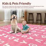 Ultra Soft Area Rug, Non Slip, Stain Resistant, Washable Area Rugs for Living Room, Bedroom, Whimsical Pink Lettered Soft Texture(Pink)