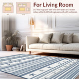 Ultra Soft Area Rug, Non Slip, Stain Resistant, Washable Area Rugs for Living Room, Bedroom, Rustic Marine Inspired Striped Charm(Blue)