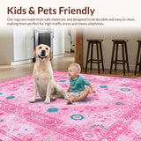 Ultra Soft Area Rug, Non Slip, Stain Resistant, Washable Area Rugs for Living Room, Bedroom, Vivid Seasonal Teal Accents(Pink)