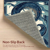 Ultra Soft Area Rug, Non Slip, Stain Resistant, Washable Area Rugs for Living Room, Bedroom, Nautical Kraken Tentacle Rug Masterpiece With Artistic Ocean Wave Pattern(Blue)