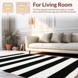 Ultra Soft Area Rug, Non Slip, Stain Resistant, Washable Area Rugs for Living Room, Bedroom, Striped Modern Rug(Black)
