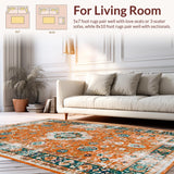 Ultra Soft Area Rug, Non Slip, Stain Resistant, Washable Area Rugs for Living Room, Bedroom, Chic Retro Floral Harmony(Orange)