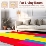 Ultra Soft Area Rug, Non Slip, Stain Resistant, Washable Area Rugs for Living Room, Bedroom, Joyful Brightly Colored Curves(Red)