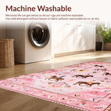 Ultra Soft Area Rug, Non Slip, Stain Resistant, Washable Area Rugs for Living Room, Bedroom, Playful Pink Animal Motif(Pink)