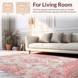 Ultra Soft Area Rug, Non Slip, Stain Resistant, Washable Area Rugs for Living Room, Bedroom, Chic Vintage Floral Embellishments(Pink)