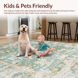 Ultra Soft Area Rug, Non Slip, Stain Resistant, Washable Area Rugs for Living Room, Bedroom, Rustic Vintage Botanical Motif(Green)